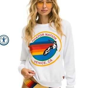 Aviator Nation White Venice, CA Relaxed Crew Sweatshirt